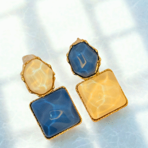 Bold Cube Studs – Blue & Mustard