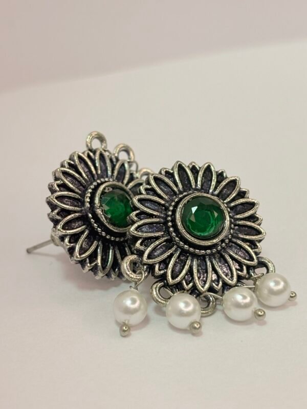 Green Lotus Studs with Pearl Drops