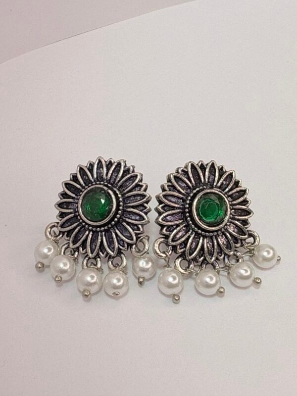 Green Lotus Studs with Pearl Drops