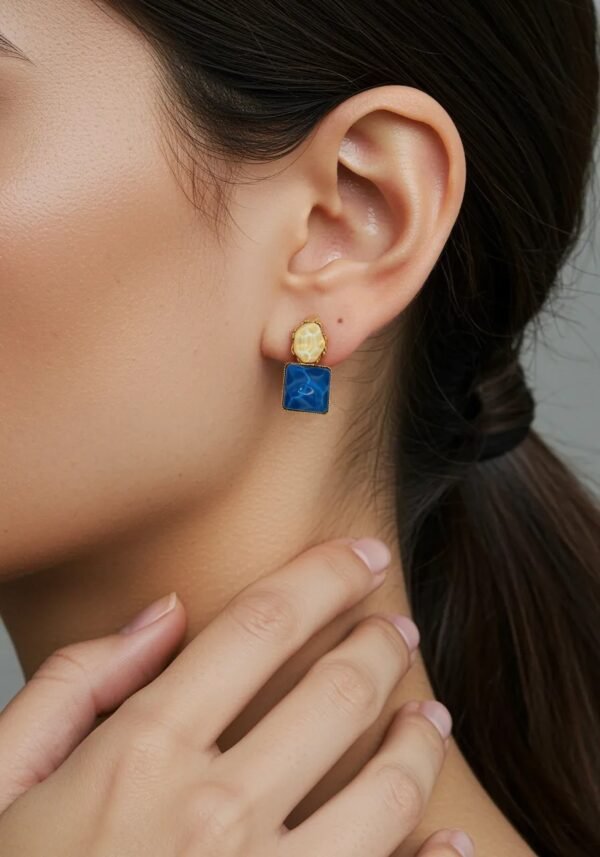 Bold Cube Studs – Blue & Mustard